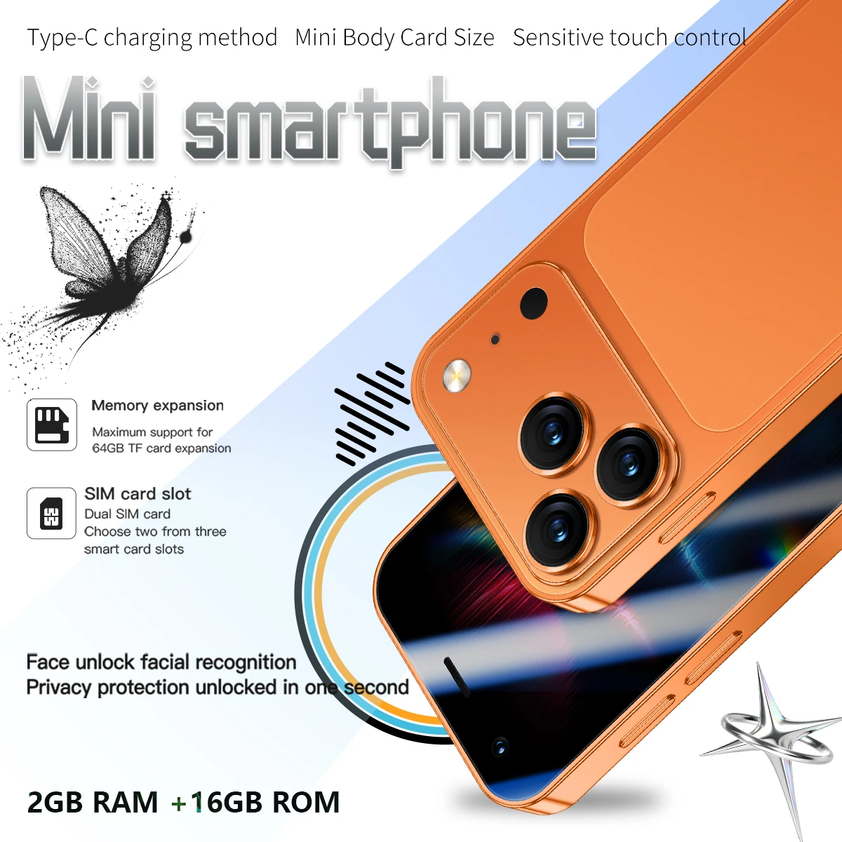 

3G Mini Phone 2GB+16GB Google Play 900mAh Long Battery Life Portable Card Backup Phone