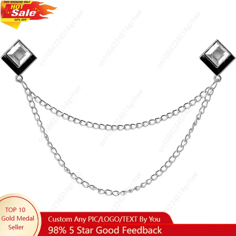 جوهرة بروش دبابيس سلسلة معلقة التلبيب دبوس للرجال الدعاوى قميص طوق بروش مربع كريستال بروش دبوس حجر الراين التلبيب دبابيس لي