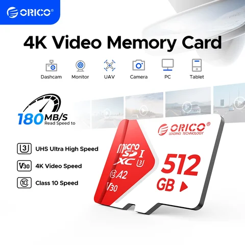 ORICO 180MB/S SDXC TF Card UHS-I U3 Class 10 V30 A1 Memory Card for 4K Video Recording, Drones, Action Cameras & Mobile Devices