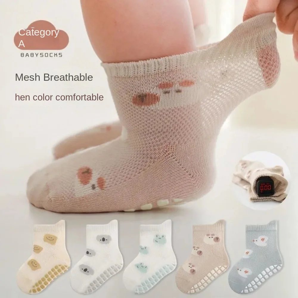 

5 Pairs Cute Cartoon Pattern Childrens Non-Slip Socks Breathable Summer Mesh Floor Socks Comfortable Baby Socks Toddler Socks