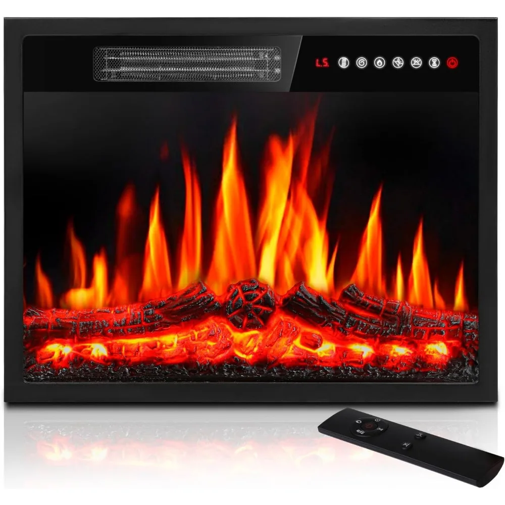 

Electric Fireplace Insert Heater, Recessed Mounted Fireplace with Remote Control & Touch Screen, Adjustable LED Flame Effects