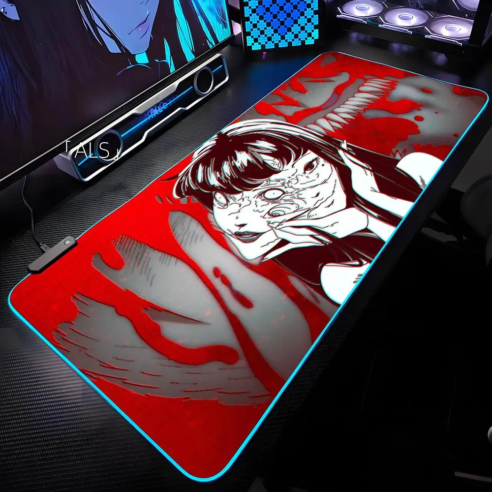 Art Junji Ito Tomie Mouse Pad RGB Backlit Mouse Pad Laptop Mouse Pad Laptop Gamer Computer Desk Gaming Accessories