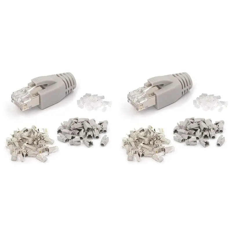 40 Pack CAT7 Shielded RJ45 Connector Cat6a Cat7 RJ45 Modular Plug With Load Bar And RJ45 Strain Relief Boots Grey 8P8C-Y41A