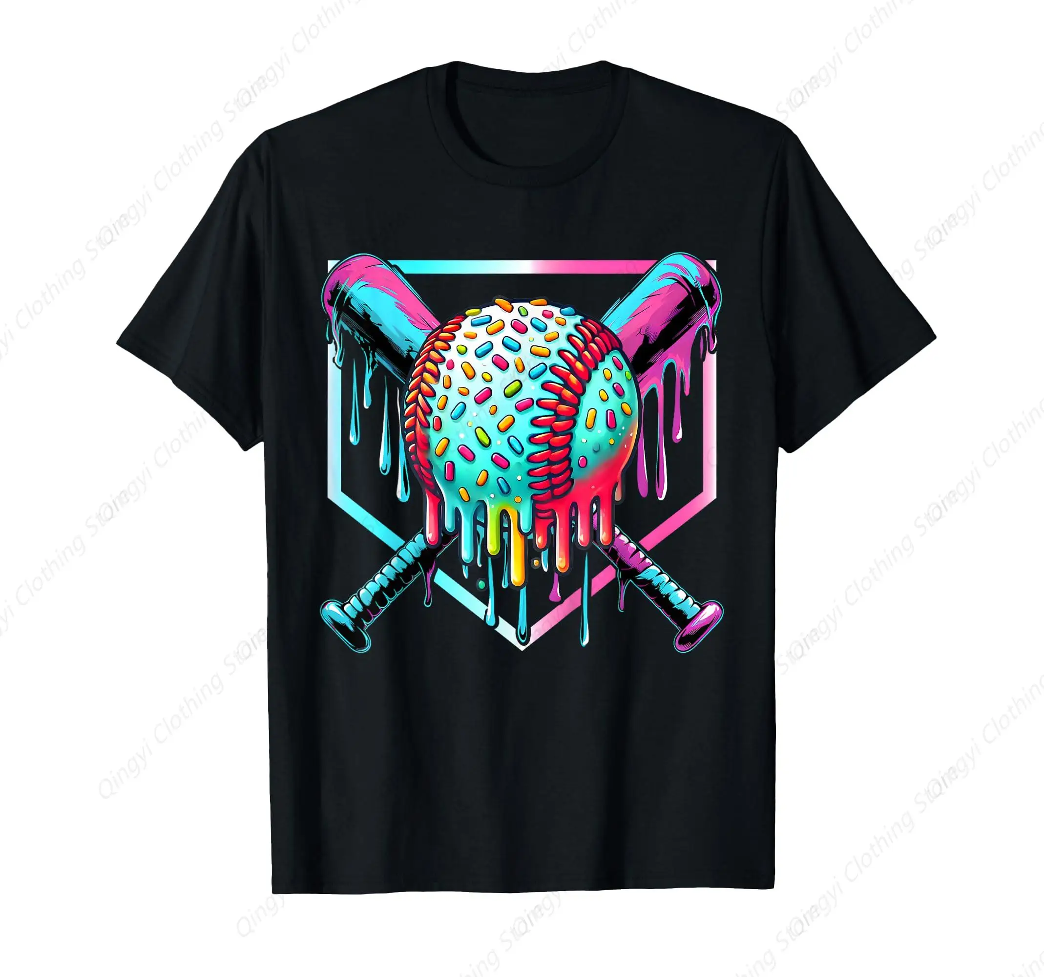 

Baseball Home Plate Dripping Ice Cream Drip T-Shirt