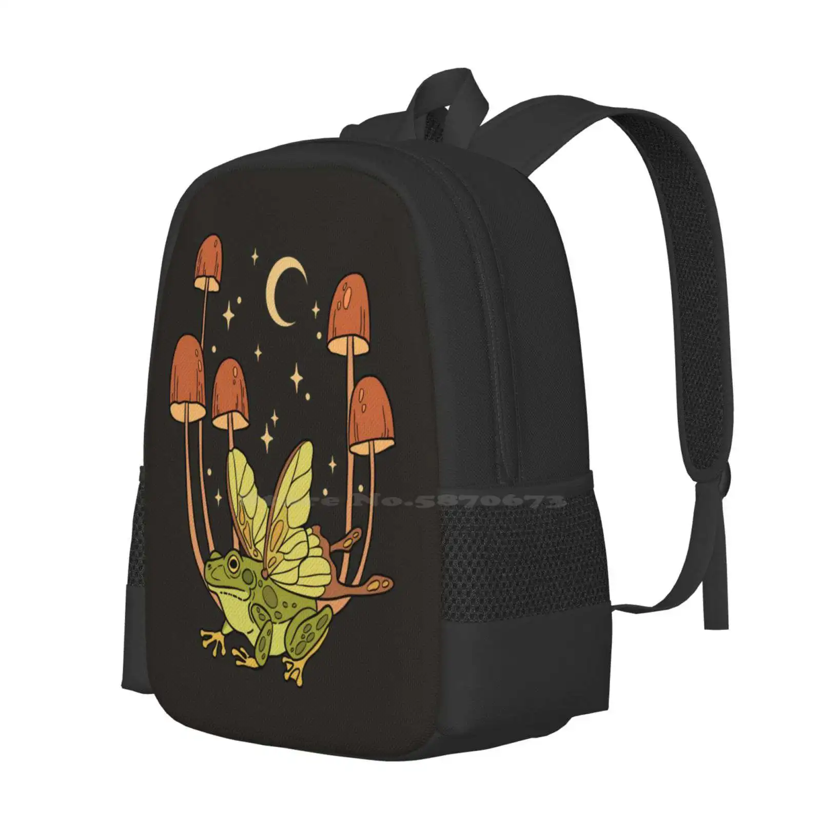 Fairy Frog Hot Sale Schoolbag Backpack Fashion Bags Frog Fairy Mushroom Fungi Nature Night Moon Stars Cottagecore Goblincore