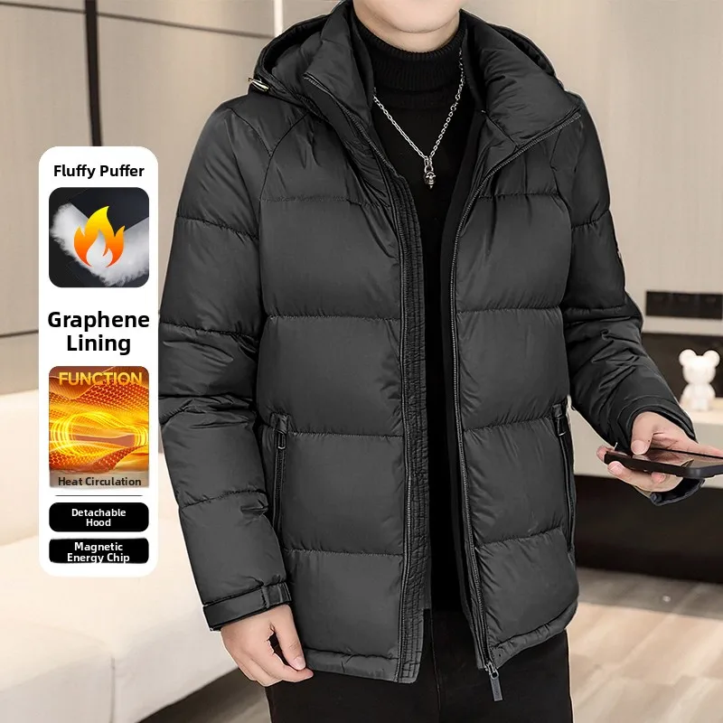 

2025 New Men's ort Thiened down Jaet Autumn Winter Warm Faionable Hooded Coat Youth Casual Polyester Fiber Zipper Clo...