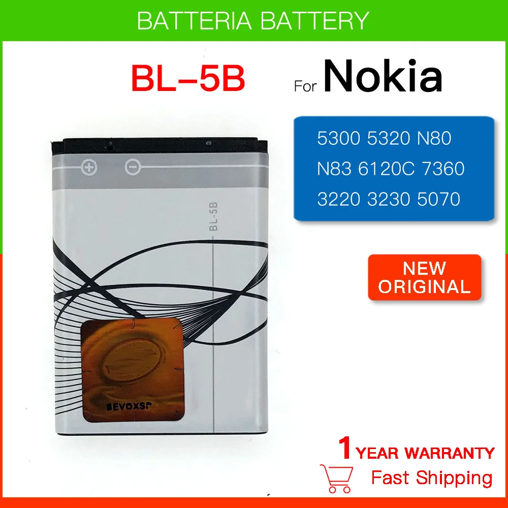 

Original Replacement battery BL-5B Battery For Nokia 5300 5320 6120c 7360 6120ci 3220 3230 5070 Battery BL5B Batteria