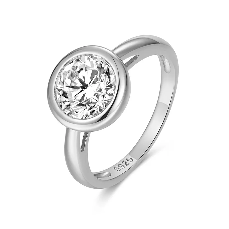 

S925 Rhodium Plated 2CT D-Color Simple Round Cut Moissanite Ring for Women