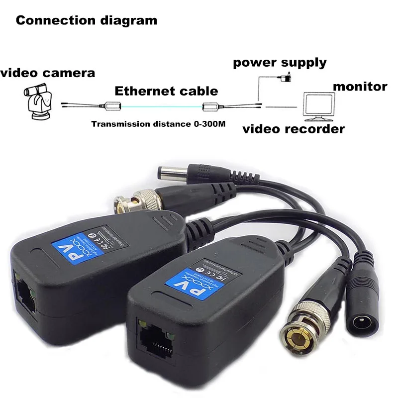 1/2/5Pair Passive Coax BNC Power Video Balun Transceiver Connectors to RJ45 BNC DC male for CCTV Camera for HDTVI L1