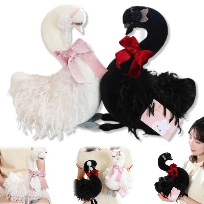 30cm Plush Belted Swan Toy Elegance White Black Swan Soft Simulated Wedding Decor Romantic Valentine‘s Day Gift For Girl Friends