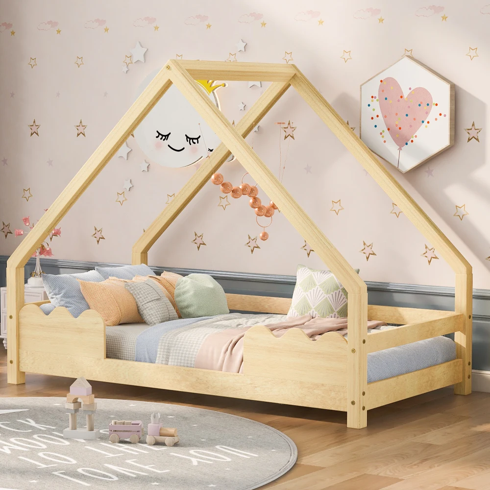 Solid Wood Children's Bed Bases & Frames with Fall-out Protection Play Bed Children Furniture 90*200cm