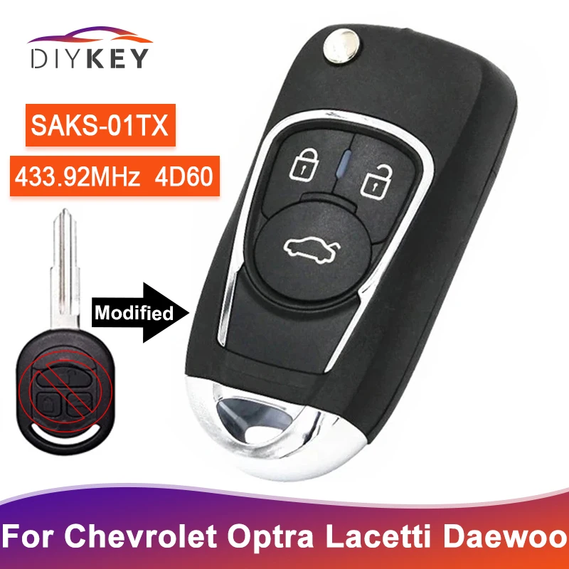 DIYKEY 3 Buttons SAKS-01TX Upgraded Flip 433MHz 4D60 For Chevrolet Optra Lacetti Daewoo Nubira For Holden Ravon Remote Key Fob