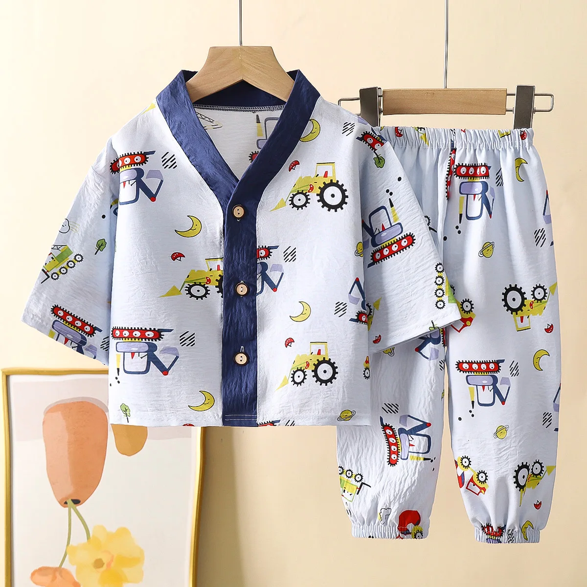 

Kids Summer Thin Pajamas Comfortable Loungewear Boys Girls Cute Cartoon Print V-neck Homewear Casual Sleepwear Clothing Sets