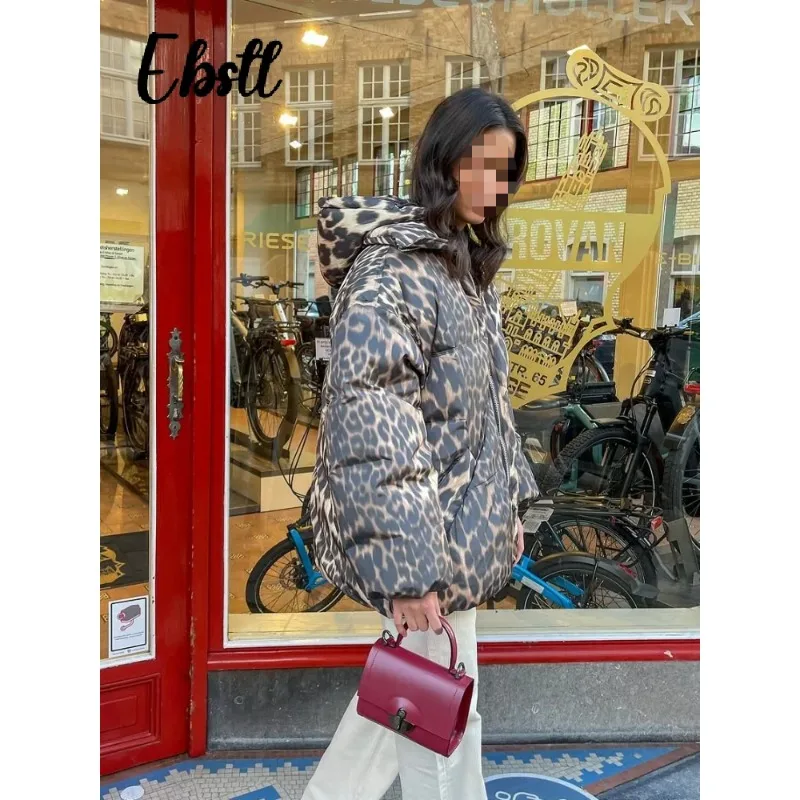 

Winter fashion women's leopard print hooded cotton jacket loose bread jacket
