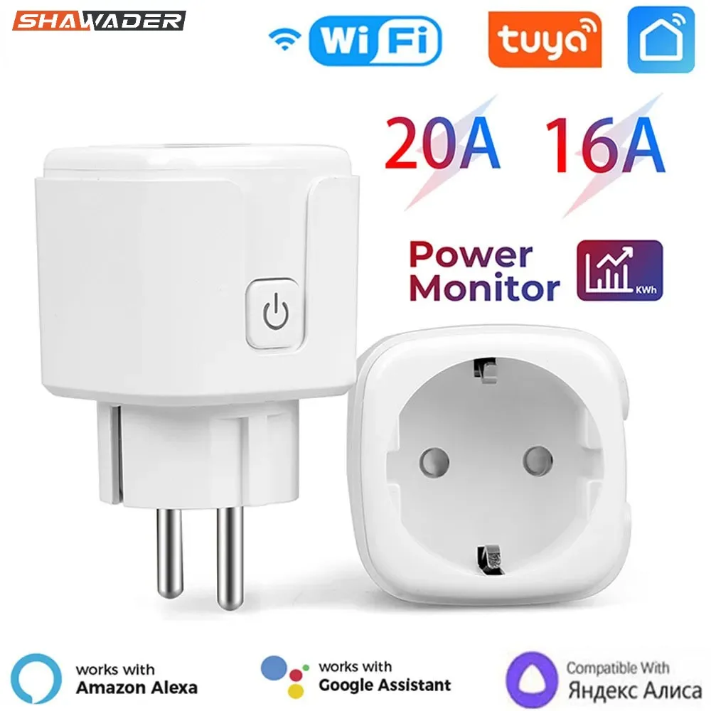 

Shawader Tuya Wi-Fi умная розетка 16A вилка европейского стандарта таймер мониторинга в реальном времени пульт дистанционного управления через Alexa Google Home голосовое управление бытовая техника