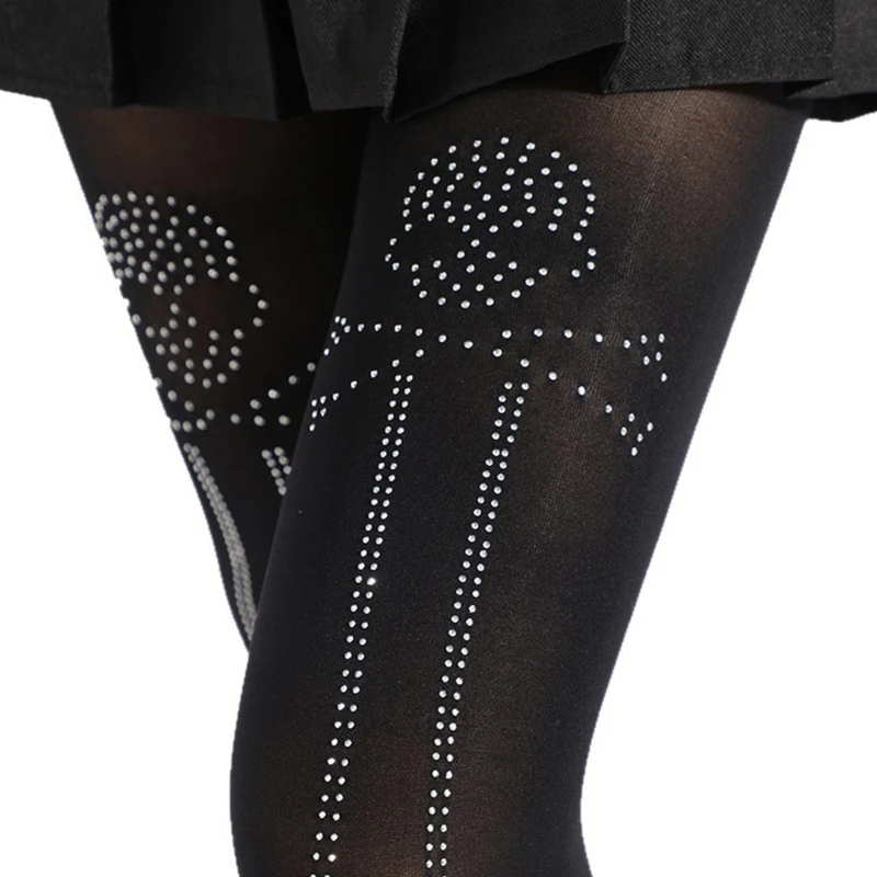 جوارب طويلة من النايلون المطاطي بتفاصيل حروف متألقة وتصميم غير قابل للانزلاق، جوارب طويلة مريحة للمكتب للنساء والفتيات