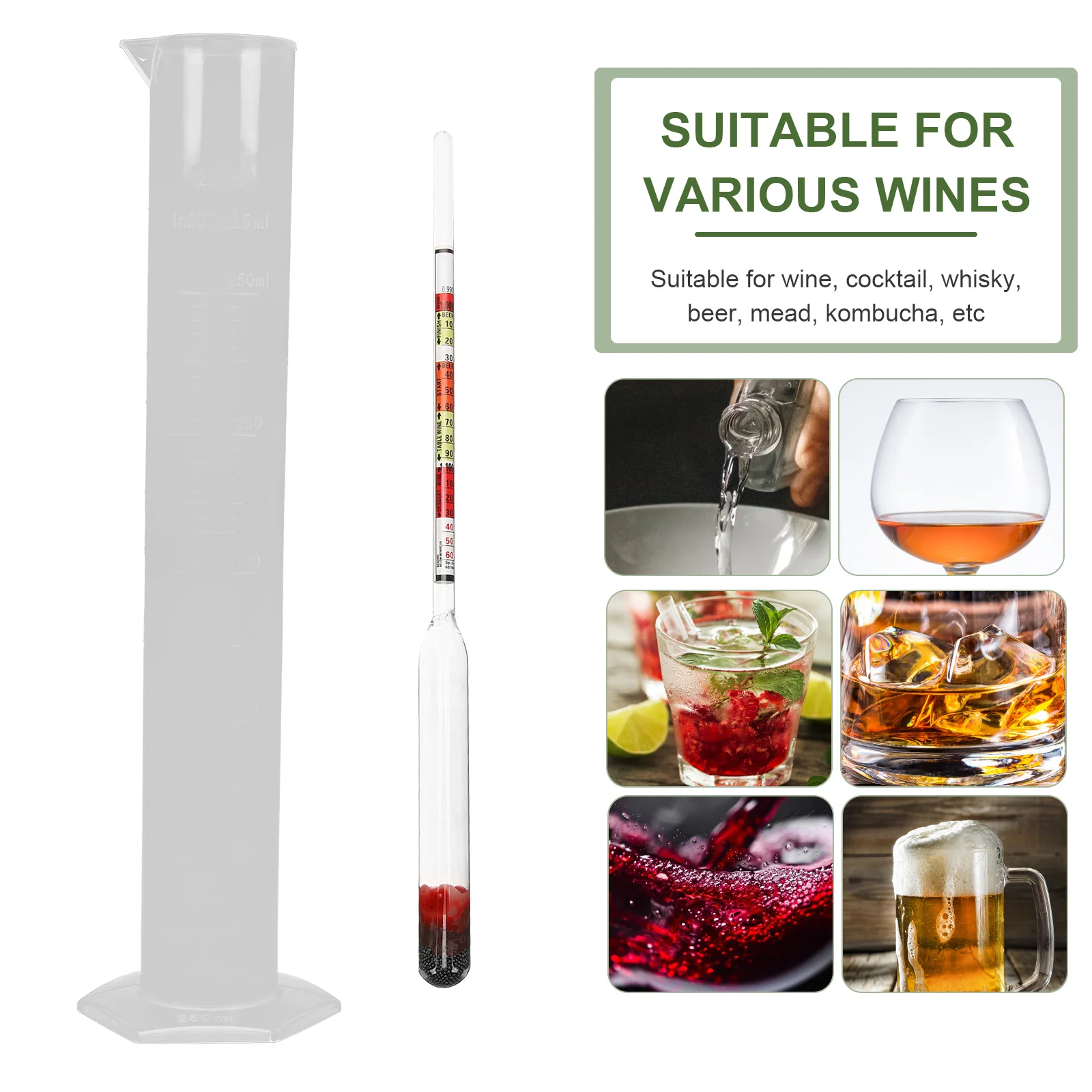 Density Meter Weight Specific Hydrometer Alcohol for Distilling Supplies Moonshine Kit Tester Beer Jar