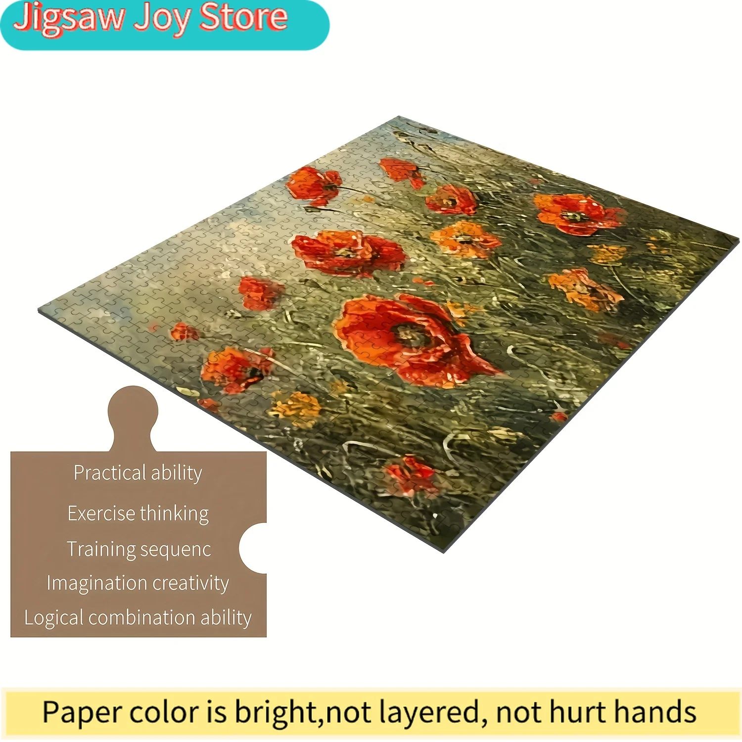 Jigsaw Puzzle for & Families - Red Poppy Flowers Art, Intermediate Challenge with Vibrant Colors, Portable & Scratch-Resistan