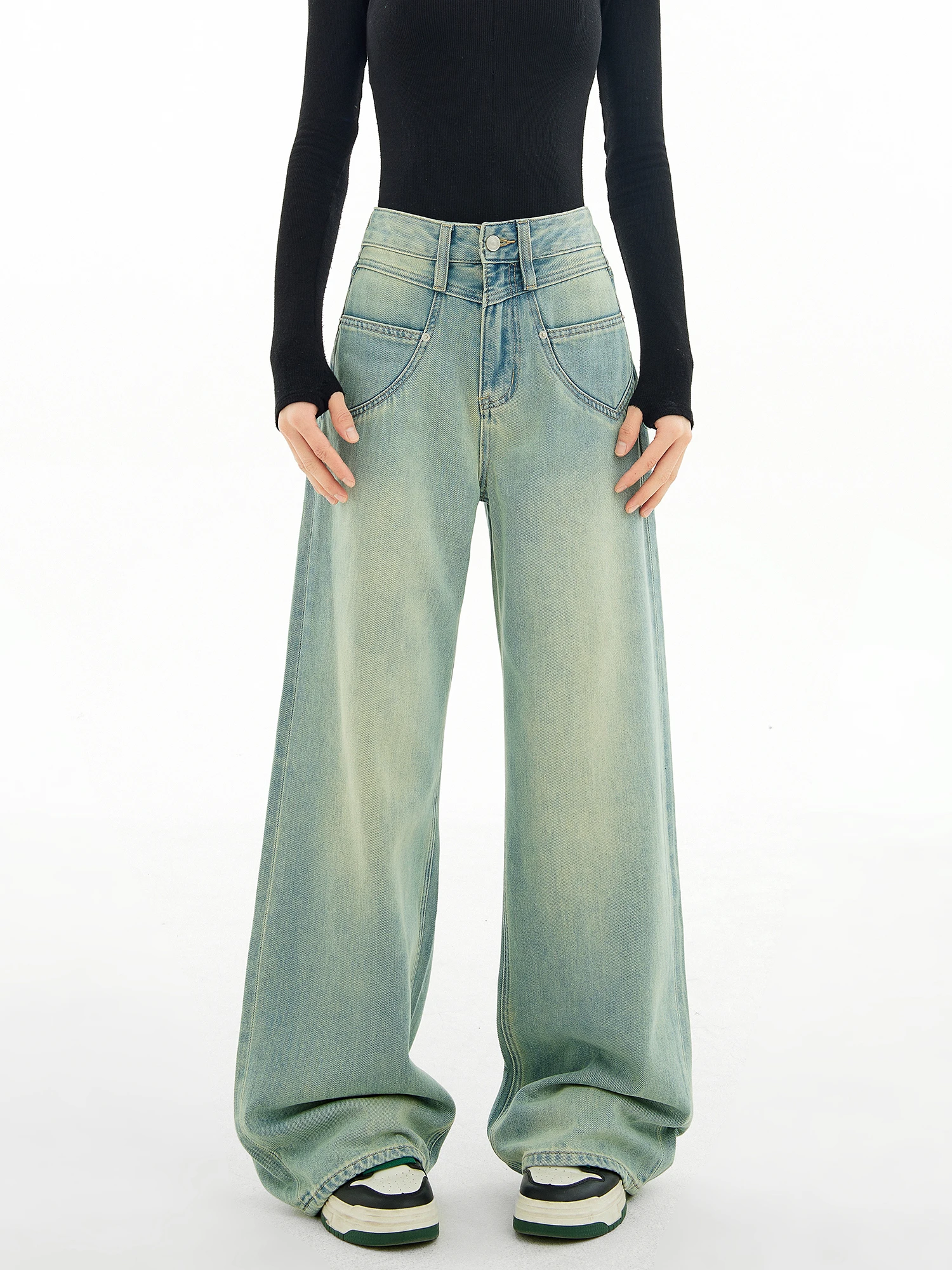 

High Waist Wide Leg Blue Jeans Women's Casual Loose Slimming Straight Cut Autumn New Sle Jeans Long Pants for Ladies