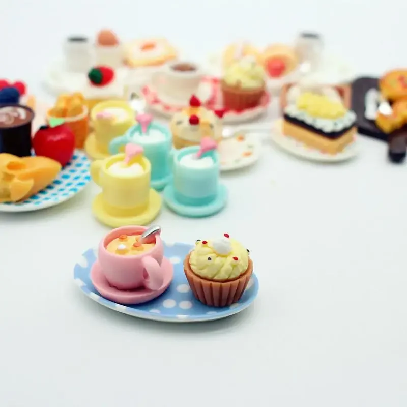 Maison de poupée Miniature gâteau Dessert pain ensemble de nourriture modèle accessoires de cuisine pour décoration de maison de poupée enfants semblant jouer jouets cadeau