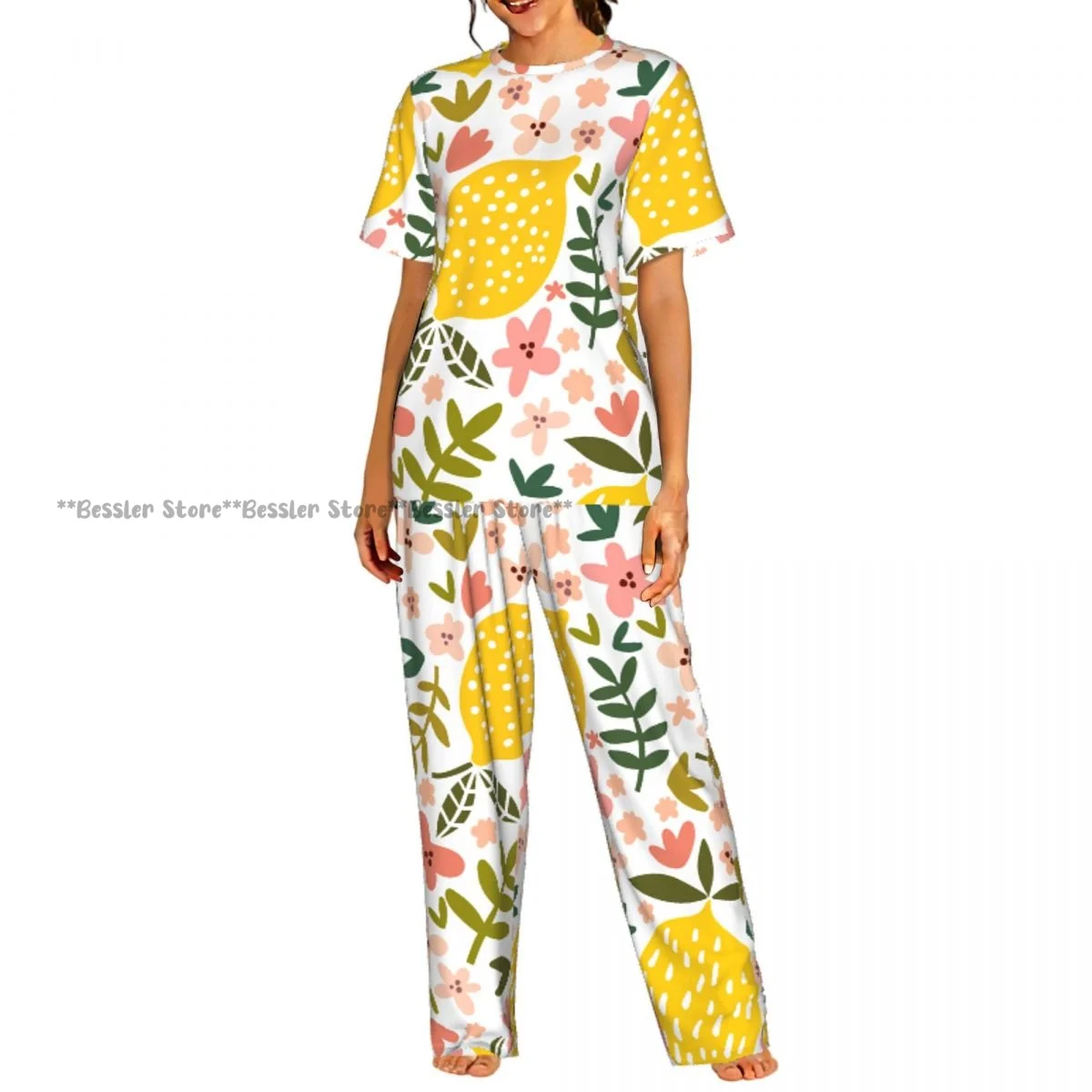 

Yellow Lemons Pajamas Set Short-sleeved Women Home Clothing