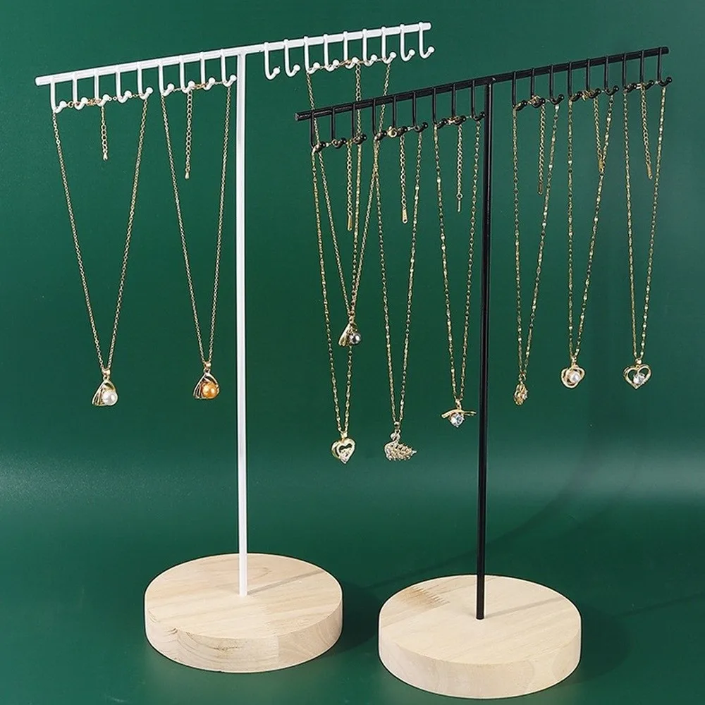 

T-shaped Storage Rack with Wood Base Space Saving Jewelry Organizers Stand Multipurpose Bracelet Holder Home Accessories