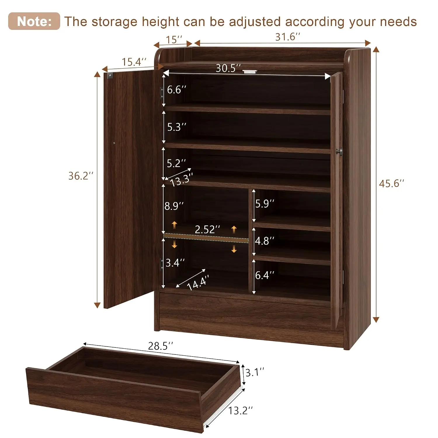 6-Tier 6-Tier Shoe Cabinet with Drawer, 47” Tall Large Shoe Storage Cabinet with Doors & Adjustable Shelves, Freestanding, Customized - Aliexpress Deal