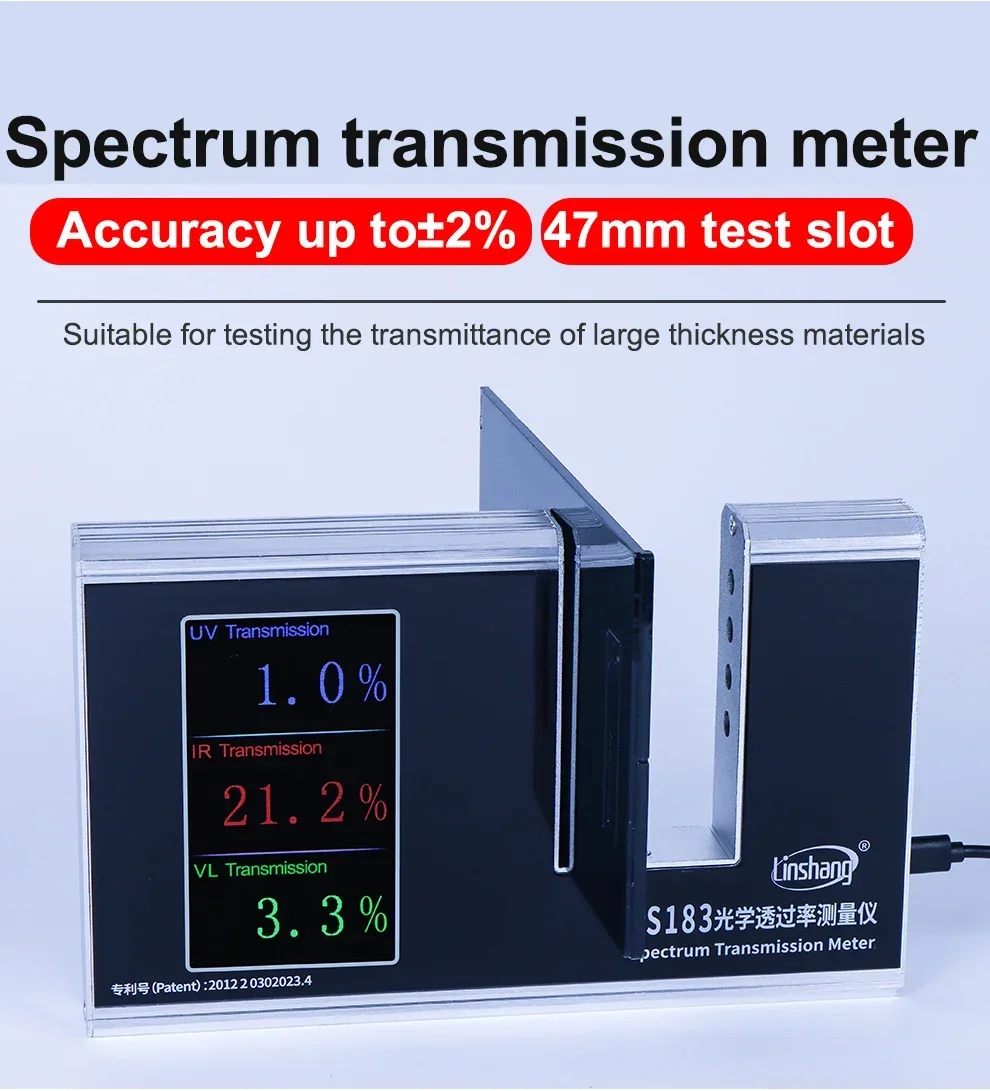 Window Tint Meter Light Transmittance LS183 365nm UVT, 940nm IRT and VLT 47mm Measuring Thickness Laminated Glass High Precision