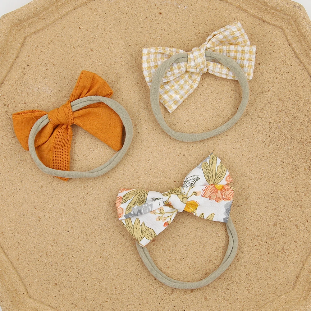 3Pcs/Set Cloth Fabric Bow Baby Headbands Infant Girls Nylon Hairbands Flower Plaid Elastic Hair Bands Kids Hair Accessories