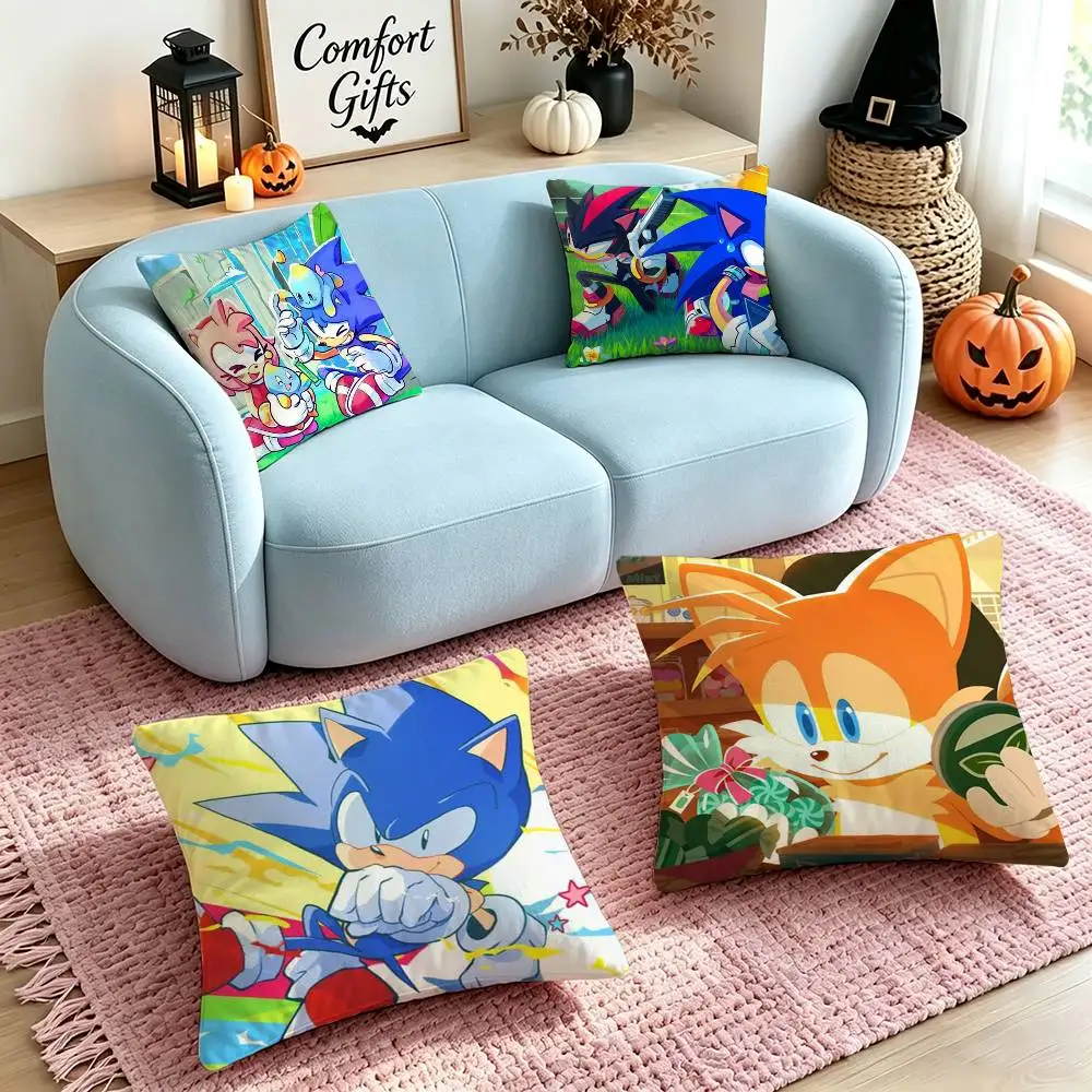PC Classic Anime S-Sonic Characters  Pillow Case Square Double-Sided Sofa Cushion Cover Bedroom Bedside Pillow