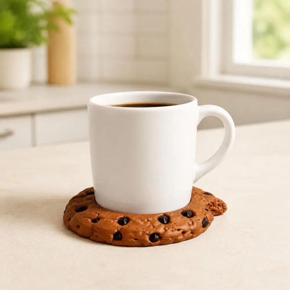 3D Simulation Chocolate Chip Cookie Coaster Heat Resistant Absorbent Material Cup Holder Coaster Bite Mark Detail