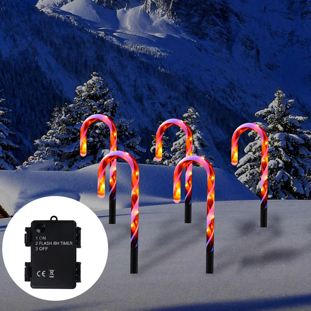 5 قطع/مجموعة أضواء قصب حلوى عيد الميلاد مع وظيفة توقيت 6 ساعات تعمل بالبطارية (الشحن بدون بطارية متضمنة)