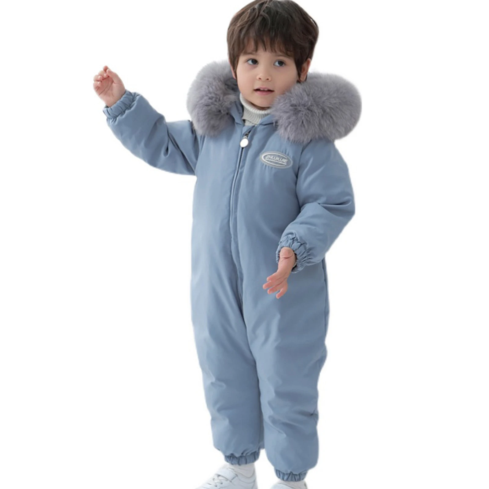 Snow Suits for Toddlers White Duck Down Babies Rompers with Hood Girls Boys Winter Warm Windproof Fur Collar Down Skiing Suits