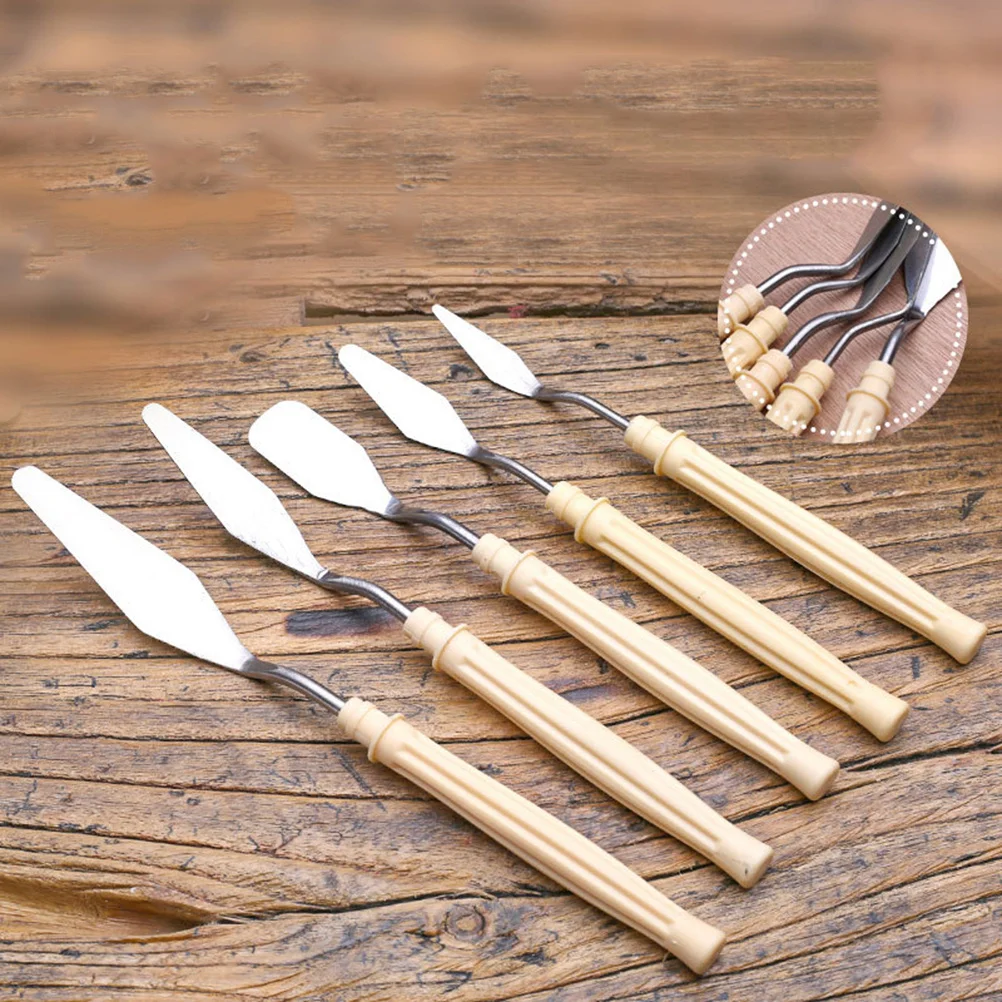 5Pcs Spatula Set Stainless Steel Non Rusting Essential Artist Tool for Various Scenarios Scraper Spatula Color Mixing Tool