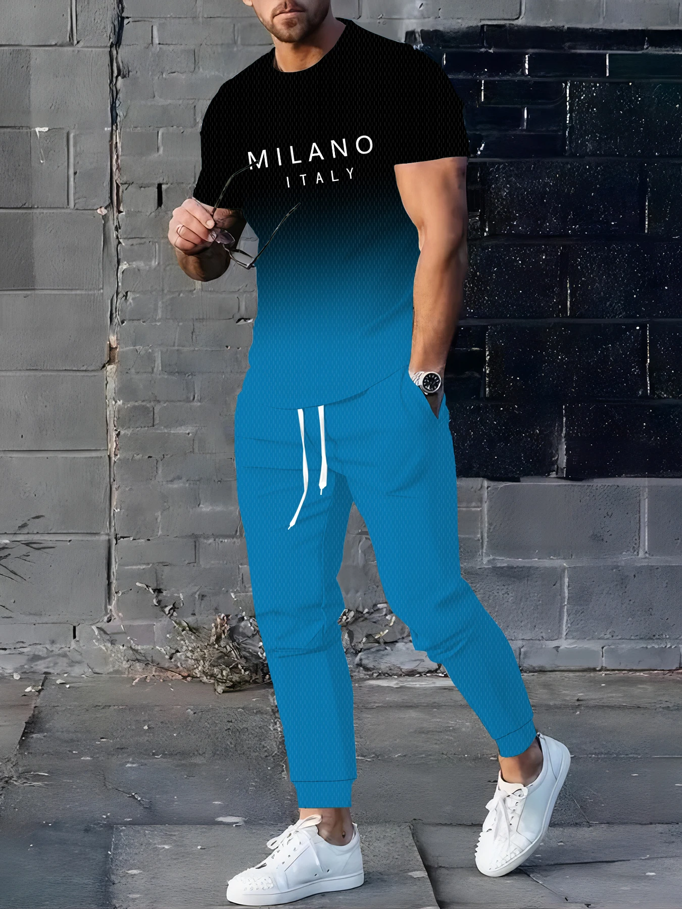 

Summer new men's suit round neck sporty casual fashionable and comfortable clothing