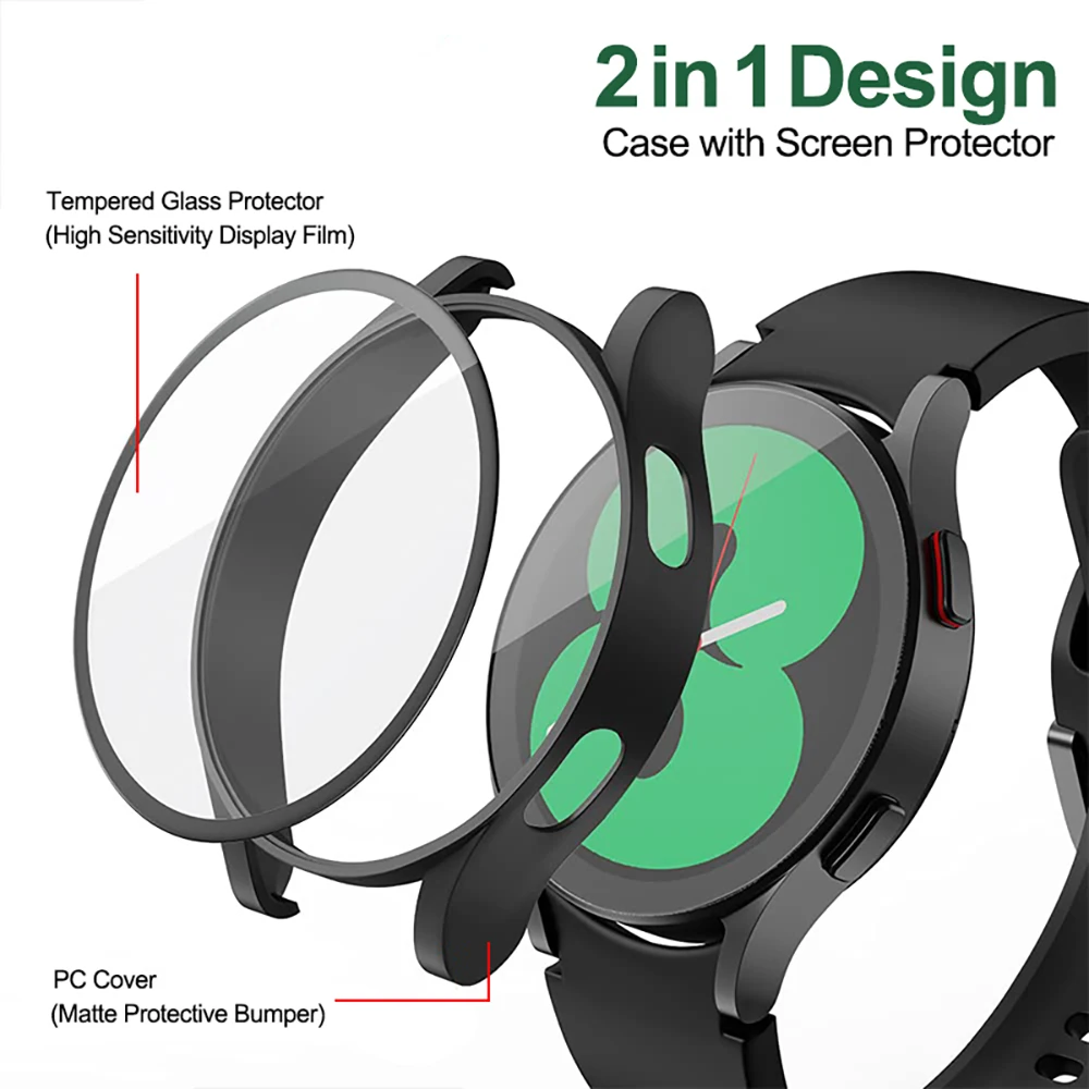 Vetro + custodia per Samsung Galaxy Watch 5/4 40mm 44mm Accessorie copertura paraurti per PC proteggi schermo All-Around per Galaxy Watch 5 4