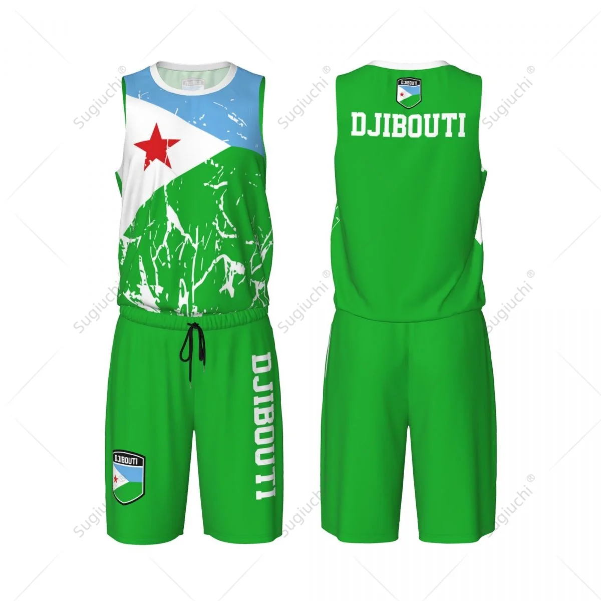 

Team-up Djibouti Flag Grain Men Basketball Jersey Set Shirt & Pants Sleeveless Custom Name Nunber Exclusive