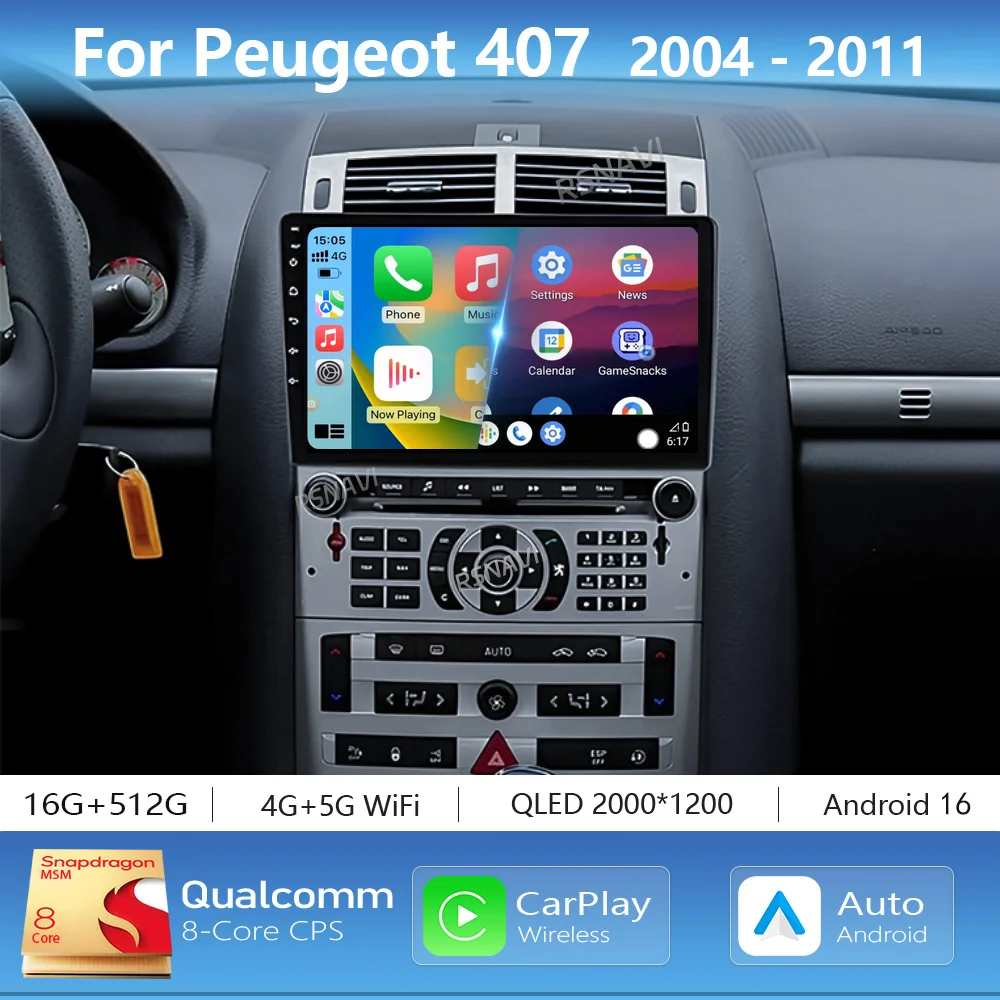 Android 16 Carplay Car Multimedia Radio For Peugeot 407 CC 407CC SW 2004-2011 navigation Video DVD Autoradio Stereo BT Head Unit
