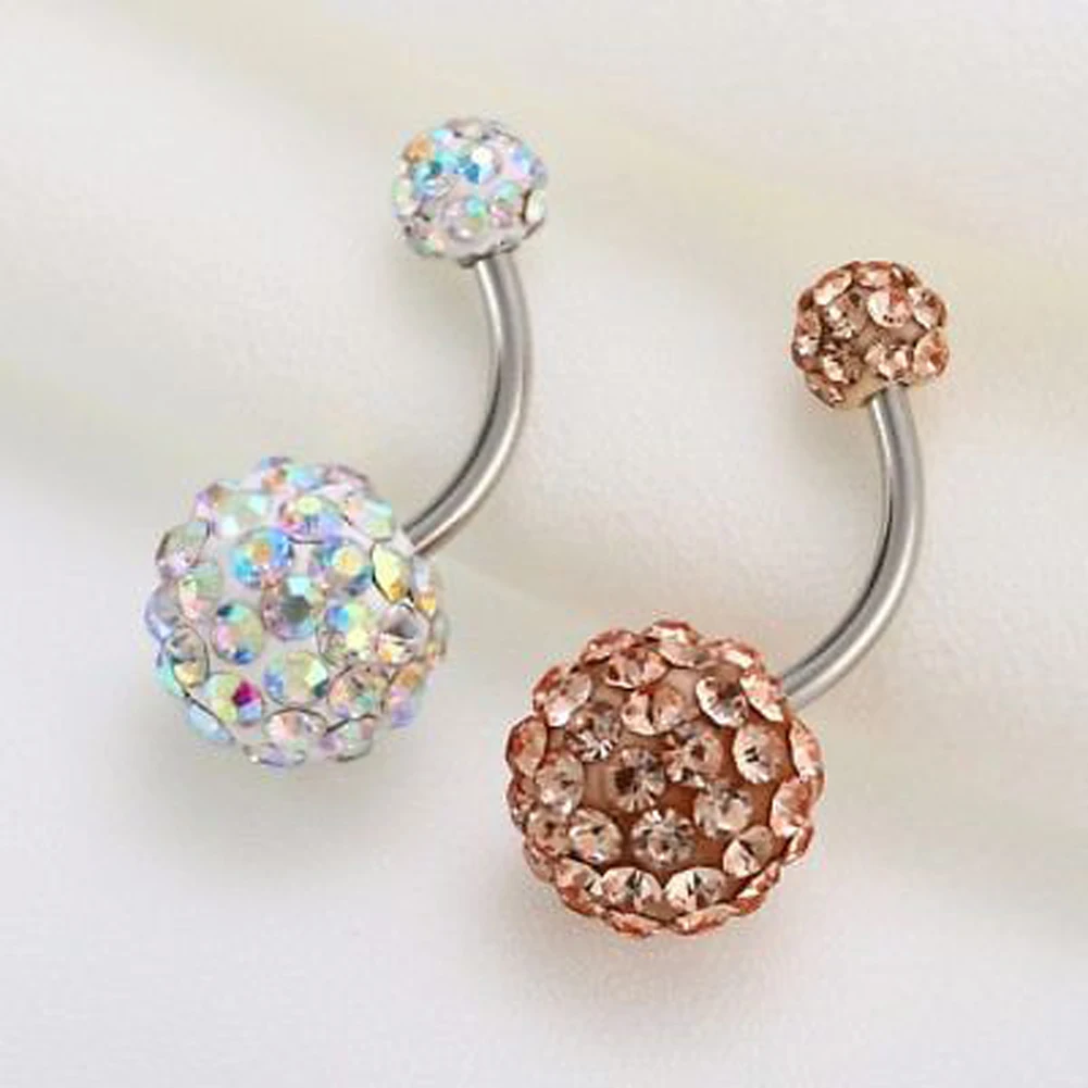 1PC Double Crystal Balls Belly Button Ring Colorful Navel Piercing Body Jewelry For Ladies All-match Sexy Navel Body Piercing