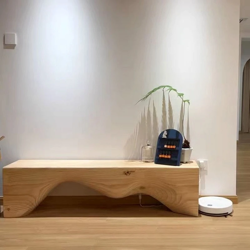 Log Whole Wood Curved Curve Bench Waiting Area Bench Shoe Change TV Cabinet