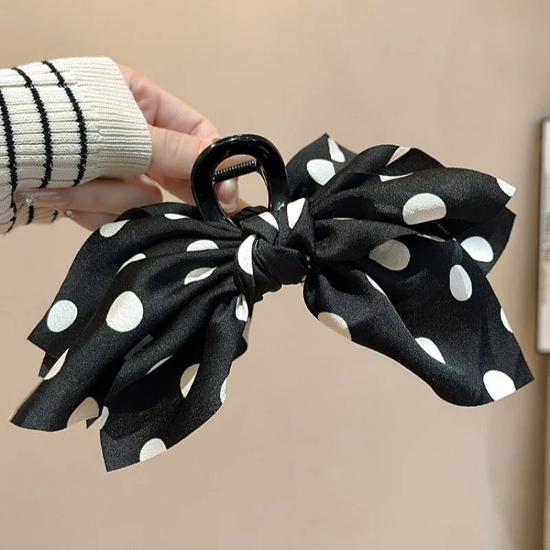 1/2 Stück Retro Mehrschichtige Schleife Polka Dot Haarspange für Frauen Elegante Alltags-Haarklammer Modische Mädchen-Pferdeschwanzspange – Detail 6