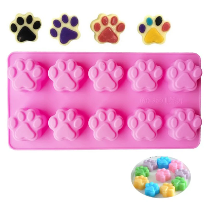 Moules à Gâteaux en Silicone, Patte de Chien et de Chat, pour Biscuit, Gelée, Poêle à Glace, Adaptés à la Mousse, Gâteau, Pâtisserie, Gelée, 10 Cellules