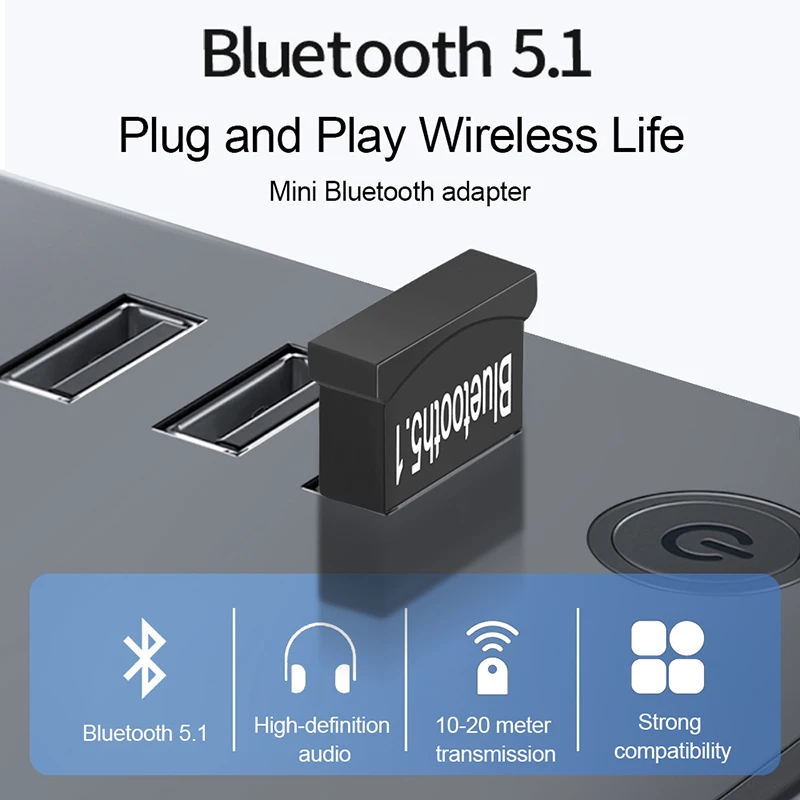 USB Bluetooth 5.1 Adapter Bluetooth Transmitte Music Receiver Adaptador For PC Laptop