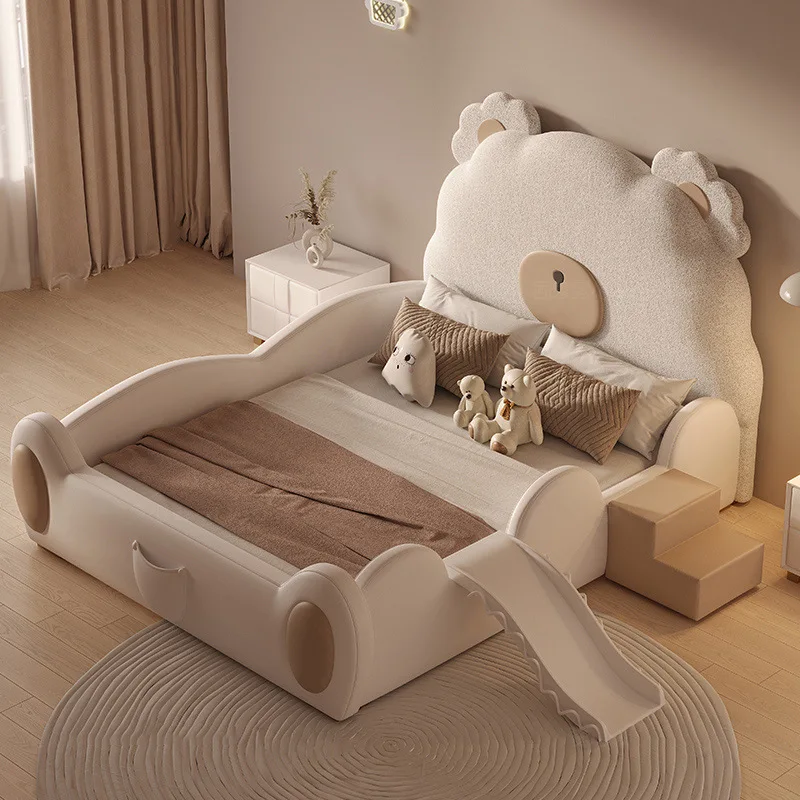 Creative cartoon bear bed children's single simple modern light luxury leather slide bed