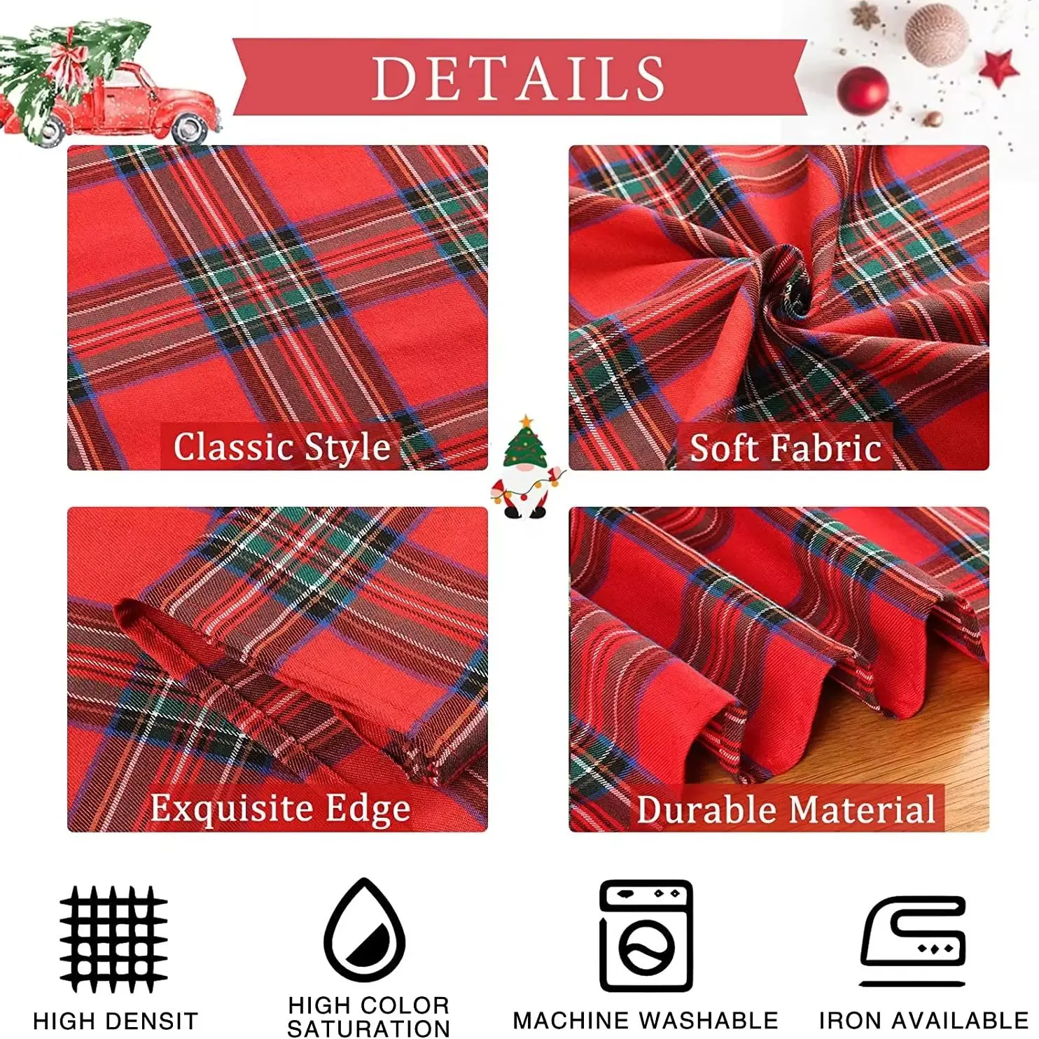 Christmas Decoration Plaid Tablecloth Color Woven Polyester Cotton Red Green Table Cover for Home Party Dining Decor