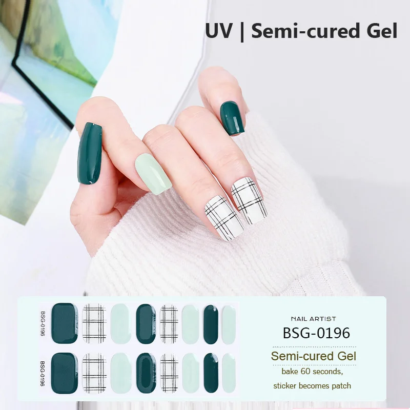 16 Strips Gel Nail Wraps New French Semi-cured Gel Nail Stickers Phototherapy Baking Long Lasting Nail Decoration Decals