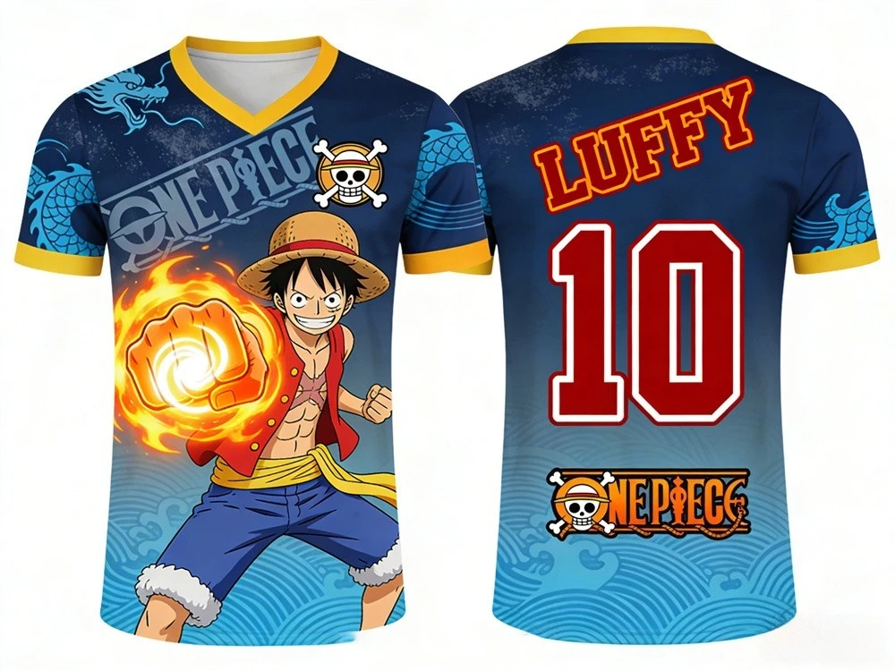 

2026 Summer One Piece Lufei Retro Cosplay T-shirt Men's Oversized 3D Printed Short-sleeved Family Unisex Children's Sports Shirt