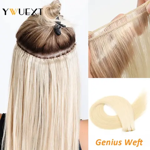 YWUEXT Genius Weft Human Hair Extensions 12-20 inches Machine Made Remy Hair Flexible Hair Weaves Natural Straight 40-50g