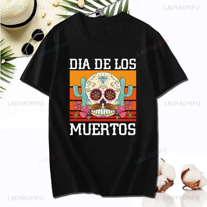 Day of The Dead Sugar Skull Anime Clothes Halloween Unique Printed Men T-Shirt Hipster Hip-hop Streetwear Unisex Cotton T Shirts