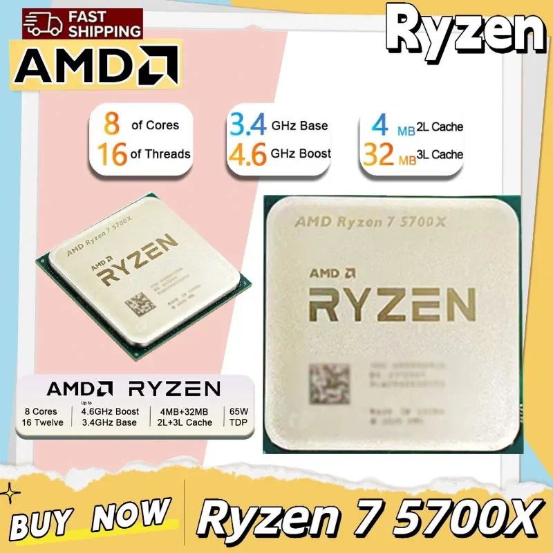AMD Ryzen 7 5700X CPU 8-Core 16-Thread 4.6GHz Unlocked Desktop Processor Socket AM4 Gaming CPU Without Package